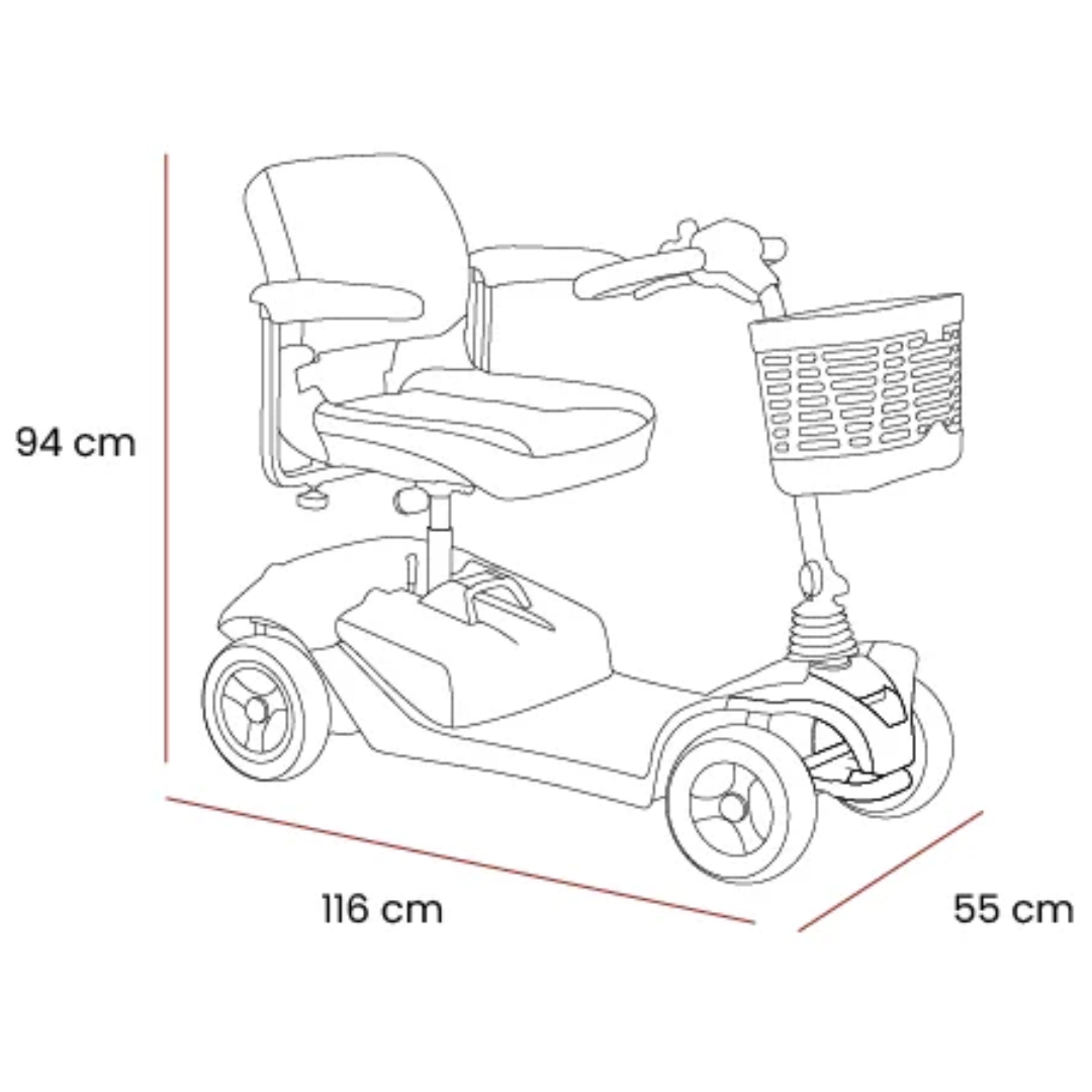 Showing the dimensions of the Airium. 94 CM Height. 116 CM long when assembled. 55CM width.