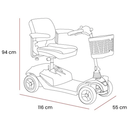 Showing the dimensions of the Airium. 94 CM Height. 116 CM long when assembled. 55CM width.