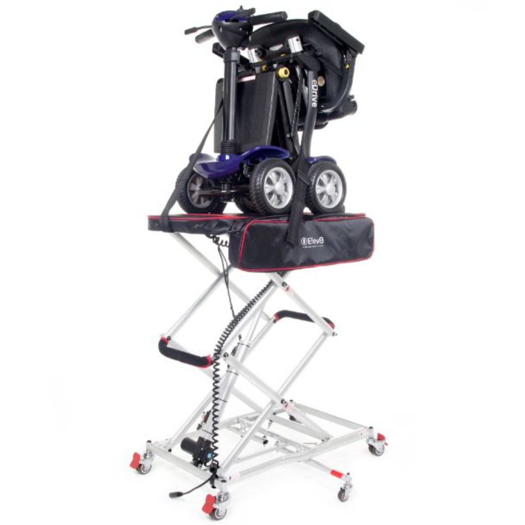 Showing the Elev8 Lifting a Mobility Scooter.