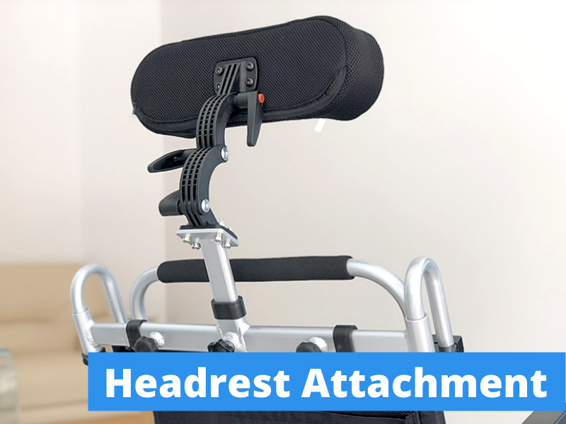 Showing the Freedom Chair DE08L Attendant Headrest, which allows the user to have an extra layer of head and neck support when driving their Freedom Chair. 