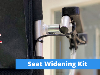 Showing the seat widening kit which allows the seat width to increase by upto 5 cm each side of the user, helping those users who need some more seat width to sit comfortably. 